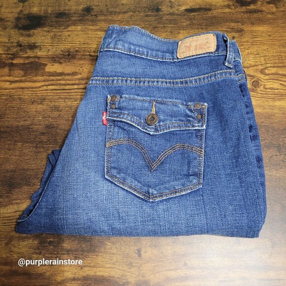 Vtg Levi's Jeans 10 Cuffed Capir Mid Rise Open Button Flap Medium Dark Wash Y2K - Picture 3 of 12